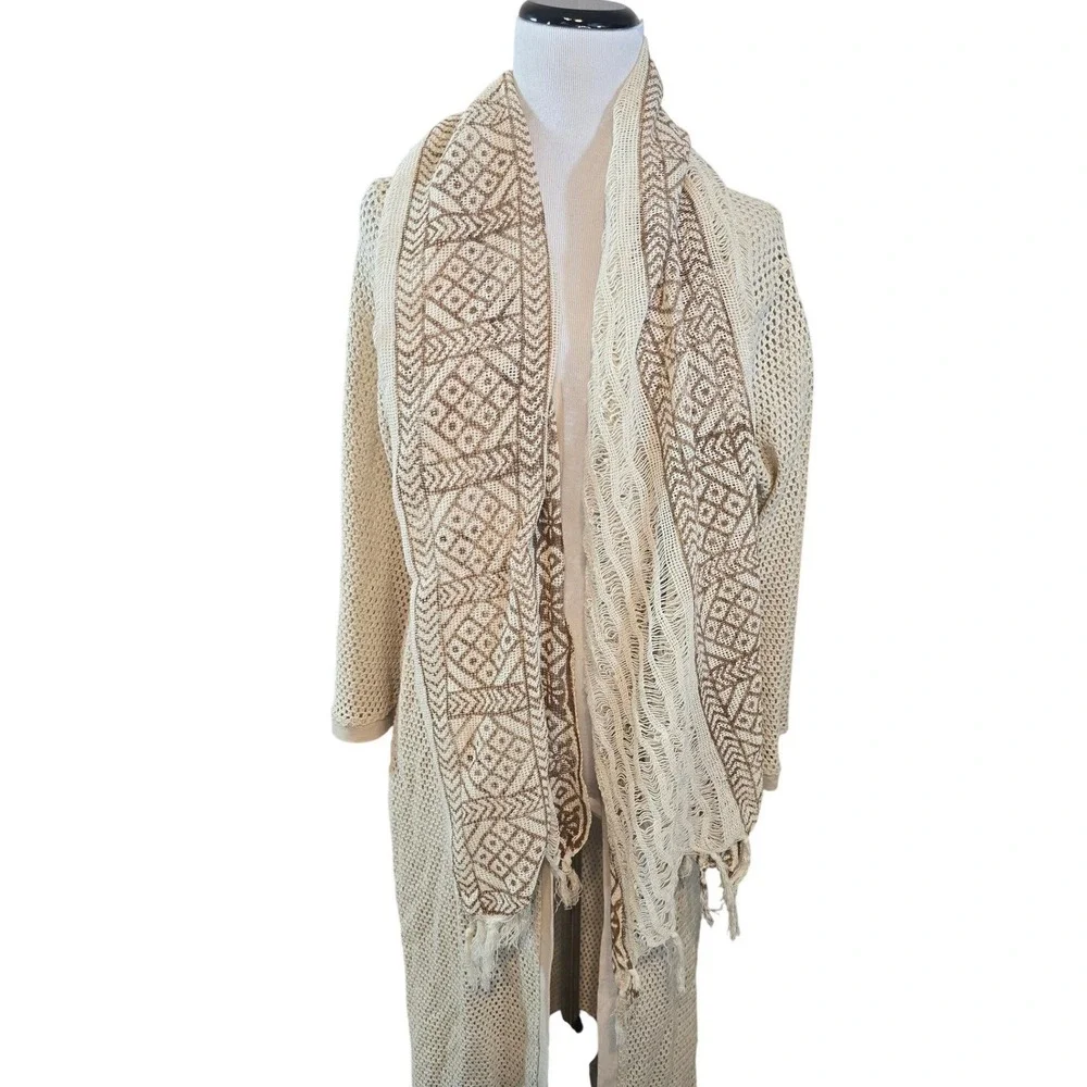 Nikky Women's‎ Cream Brown Geometric Print Open Weave Cotton Scarf Wrap New